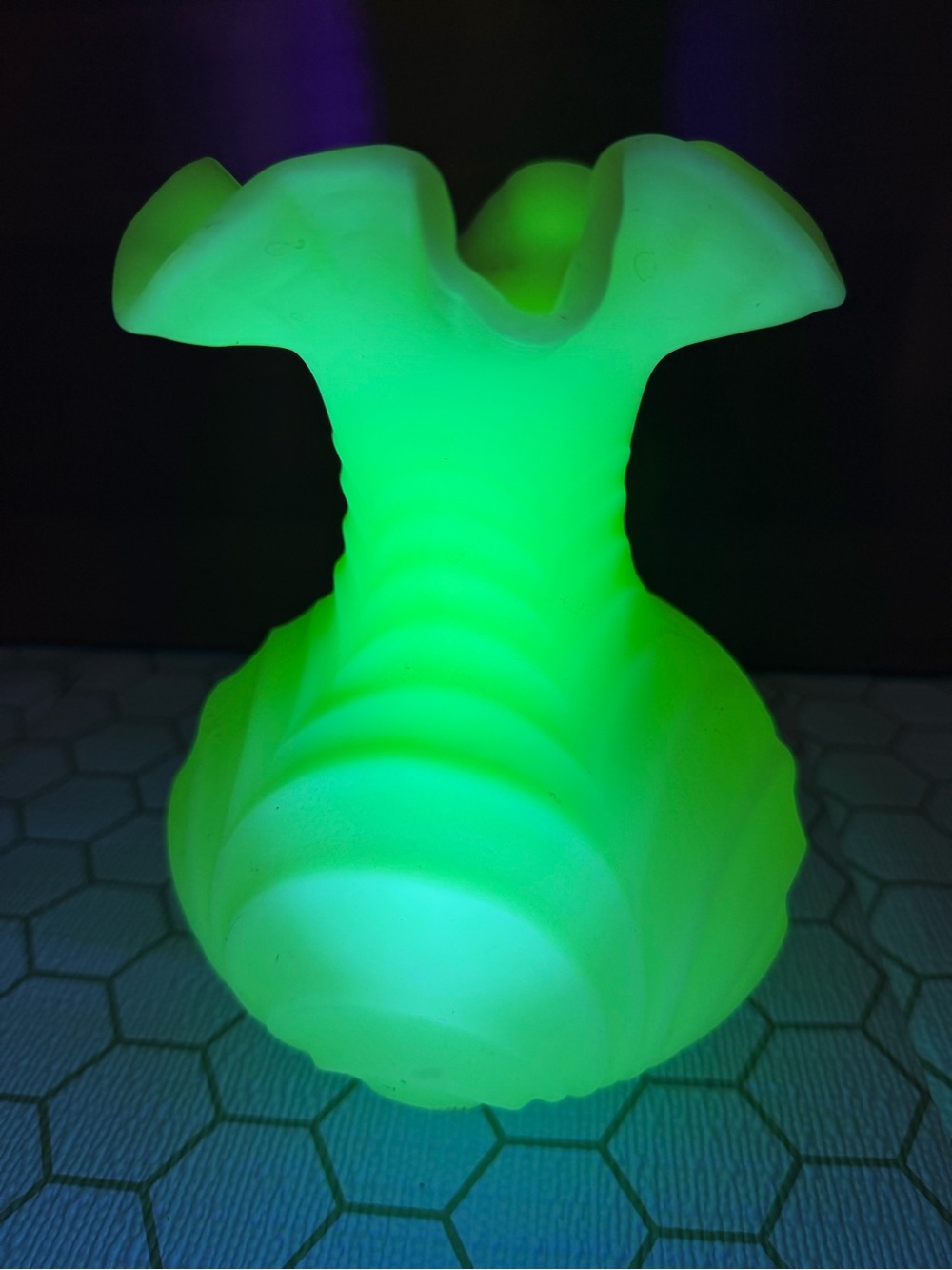 Fenton Glass Vaseline Satin Butter Yellow Drape Vase